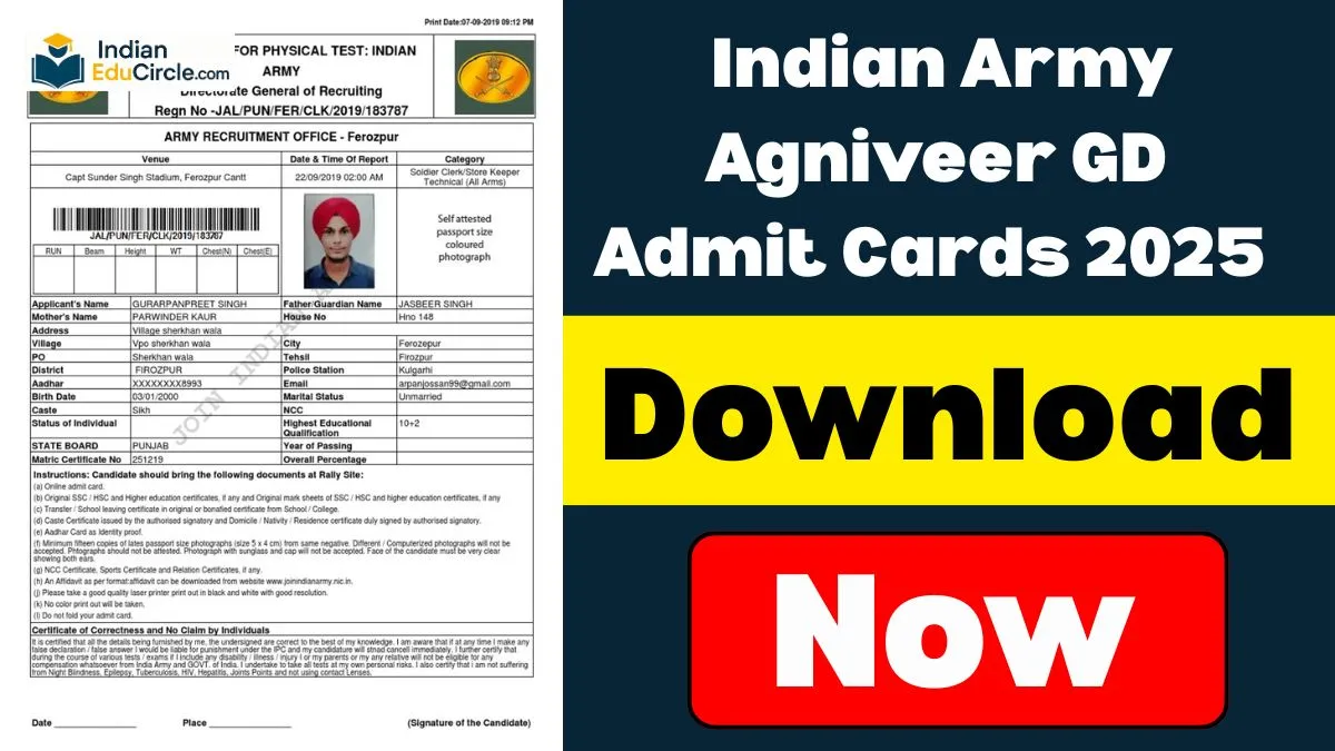 Indian Army Agniveer GD Admit Cards 2025